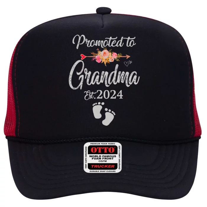 Promoted To Grandma Est 2024 Flower Mothers Day New Grandma High Crown Mesh Trucker Hat