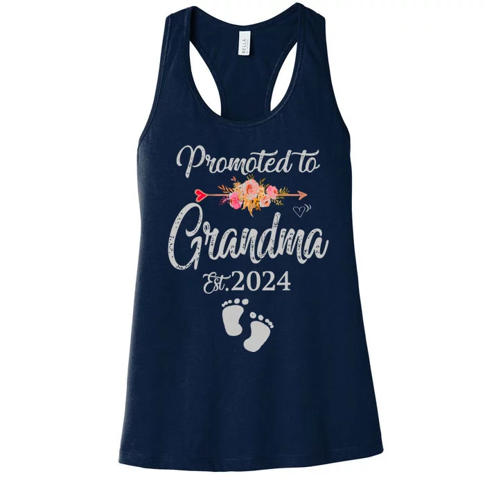 Promoted To Grandma Est 2024 Flower Mothers Day New Grandma Women's Racerback Tank