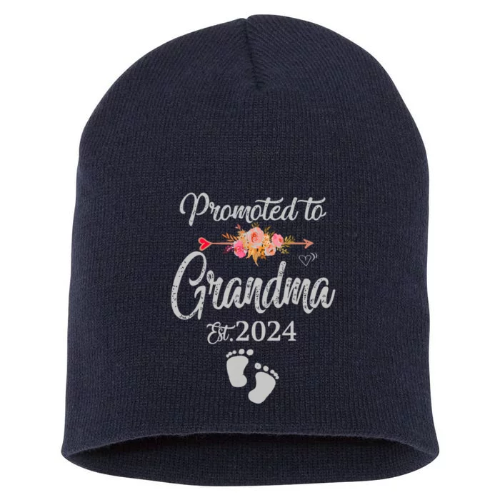 Promoted To Grandma Est 2024 Flower Mothers Day New Grandma Short Acrylic Beanie