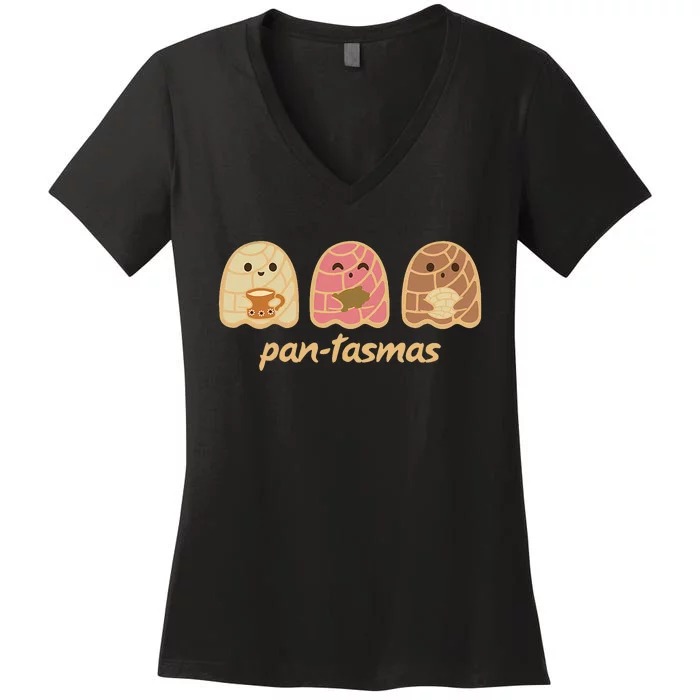 Pan Tasmas Ghost Fall Halloween Concha Cute Pantasmas Ghost Fall Women's V-Neck T-Shirt