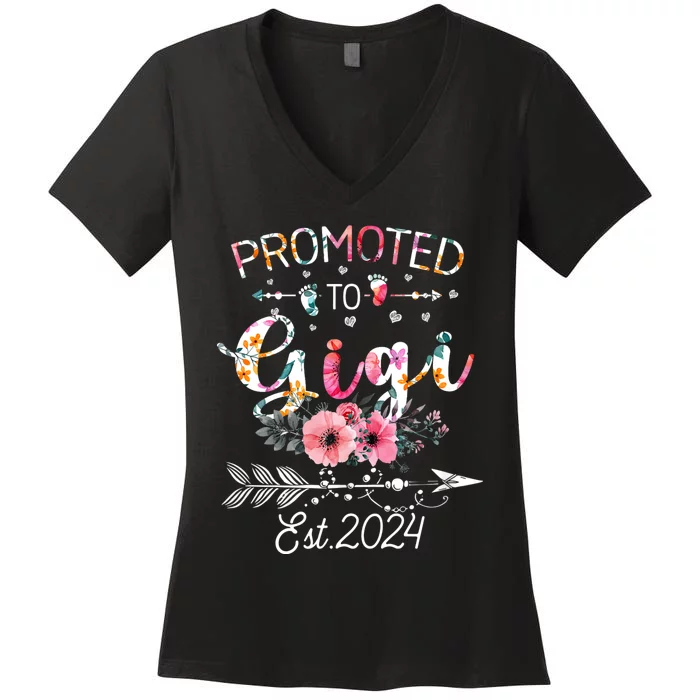 Promoted To Gigi 2024 New Mother Pregnancy Announcement Women's V-Neck T-Shirt