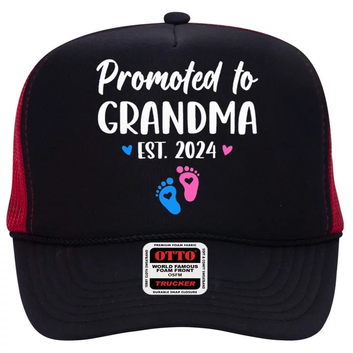 Promoted To Grandma Est 2024 New Grandma Grandmother High Crown Mesh Trucker Hat