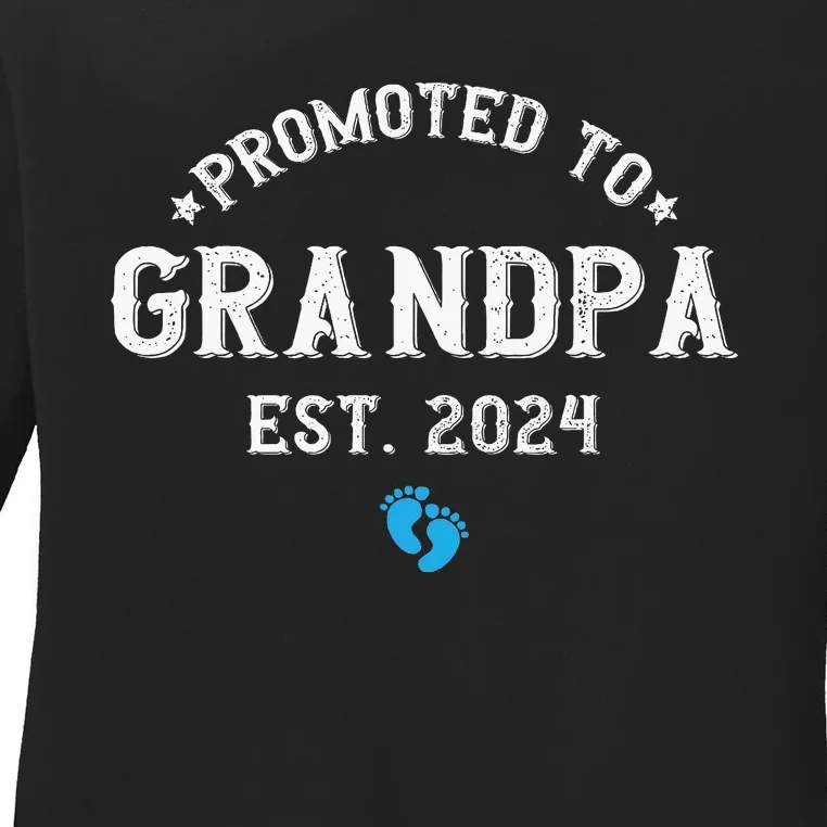 Promoted To Grandpa 2024 Soon To Be First Time Ladies Long Sleeve Shirt