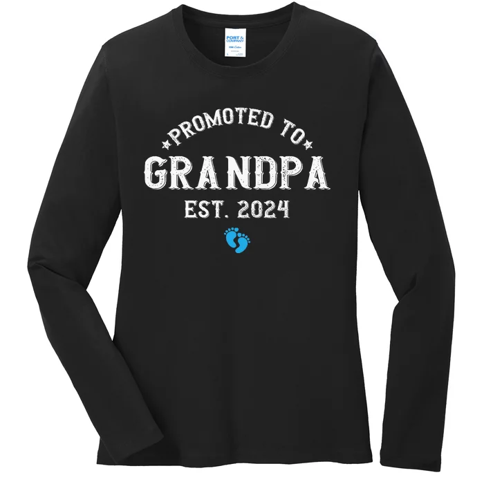 Promoted To Grandpa 2024 Soon To Be First Time Ladies Long Sleeve Shirt