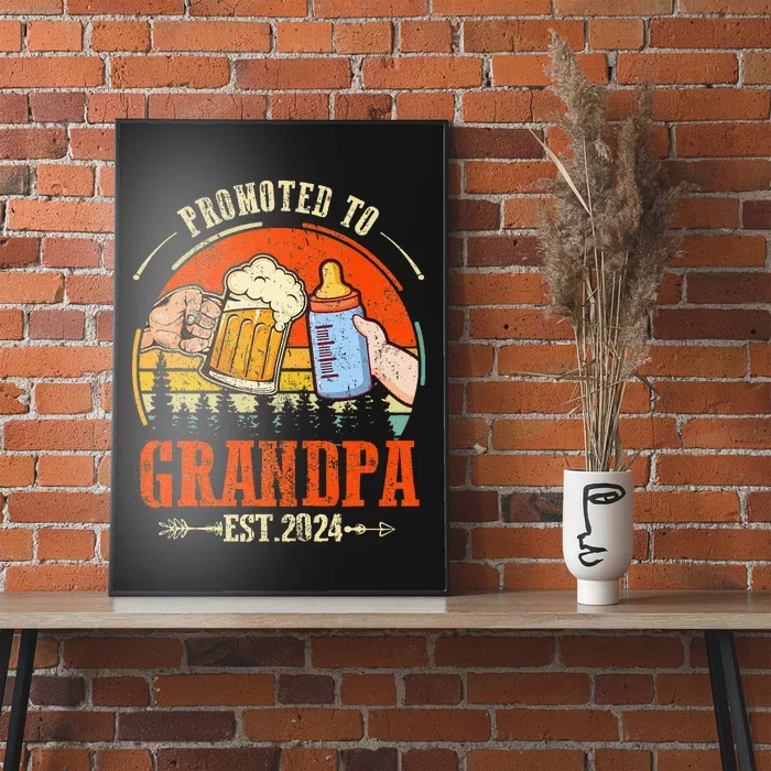 Promoted To Grandpa Est 2024 Retro Fathers Day New Grandpa Poster