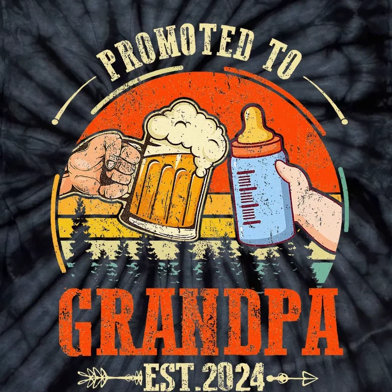 Promoted To Grandpa Est 2024 Retro Fathers Day New Grandpa Tie-Dye T-Shirt