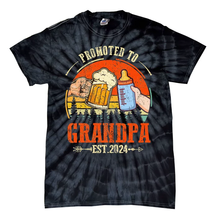 Promoted To Grandpa Est 2024 Retro Fathers Day New Grandpa Tie-Dye T-Shirt