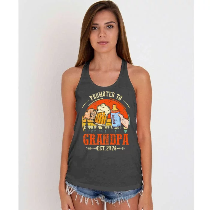 Promoted To Grandpa Est 2024 Retro Fathers Day New Grandpa Women's Knotted Racerback Tank