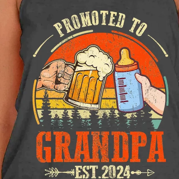 Promoted To Grandpa Est 2024 Retro Fathers Day New Grandpa Women's Knotted Racerback Tank