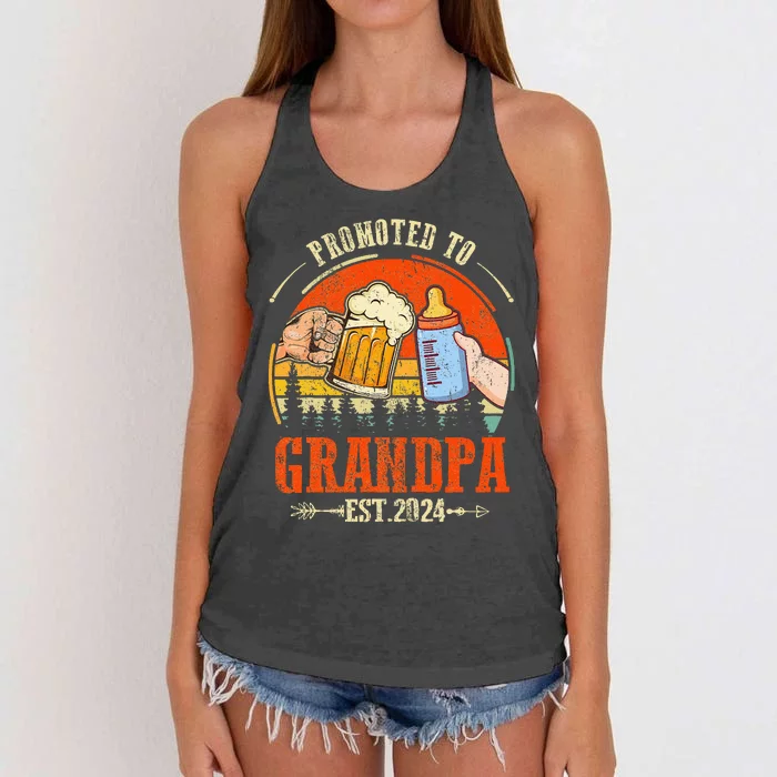 Promoted To Grandpa Est 2024 Retro Fathers Day New Grandpa Women's Knotted Racerback Tank