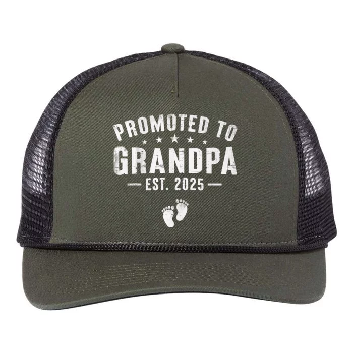 Promoted To Grandpa 2025 Soon To Be Grandfather New Grandpa Retro Rope Trucker Hat Cap