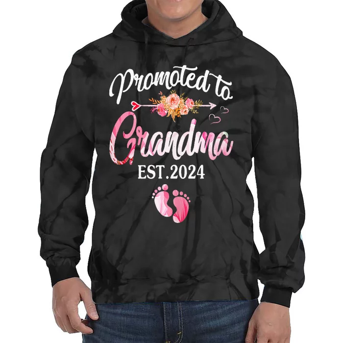 Promoted To Grandma 2024 First Time New Grandma Pregnancy Tie Dye Hoodie