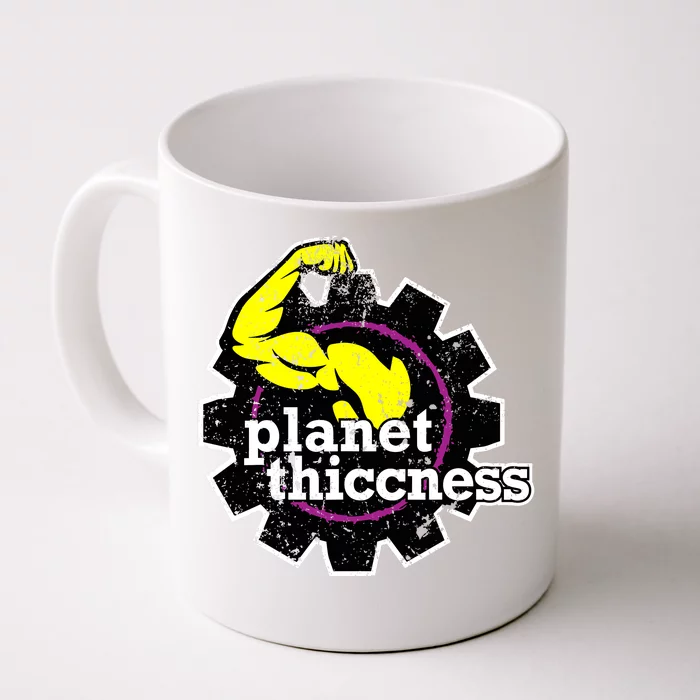 Planet Thiccness Gym Thickness Funny Joke Workout Lover Front & Back Coffee Mug