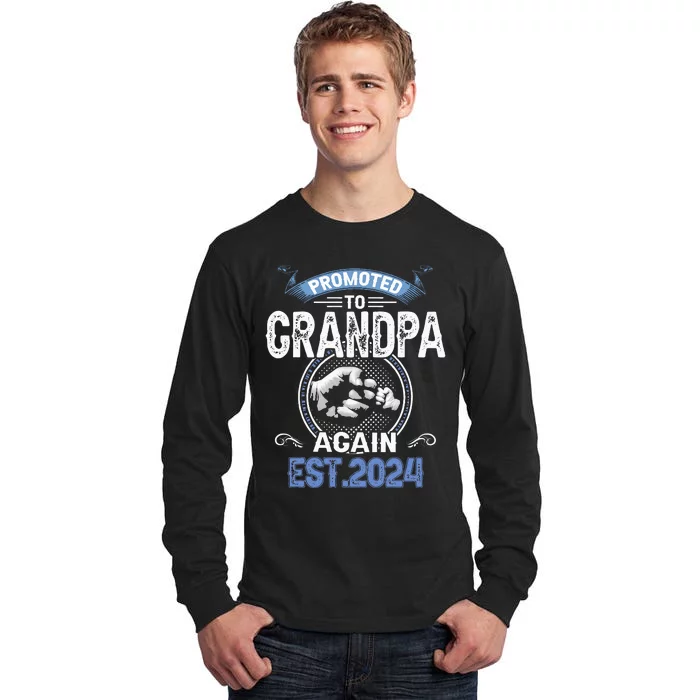 Promoted To Grandpa Again Funny Pregnancy Announcement 2024 Tall Long Sleeve T-Shirt