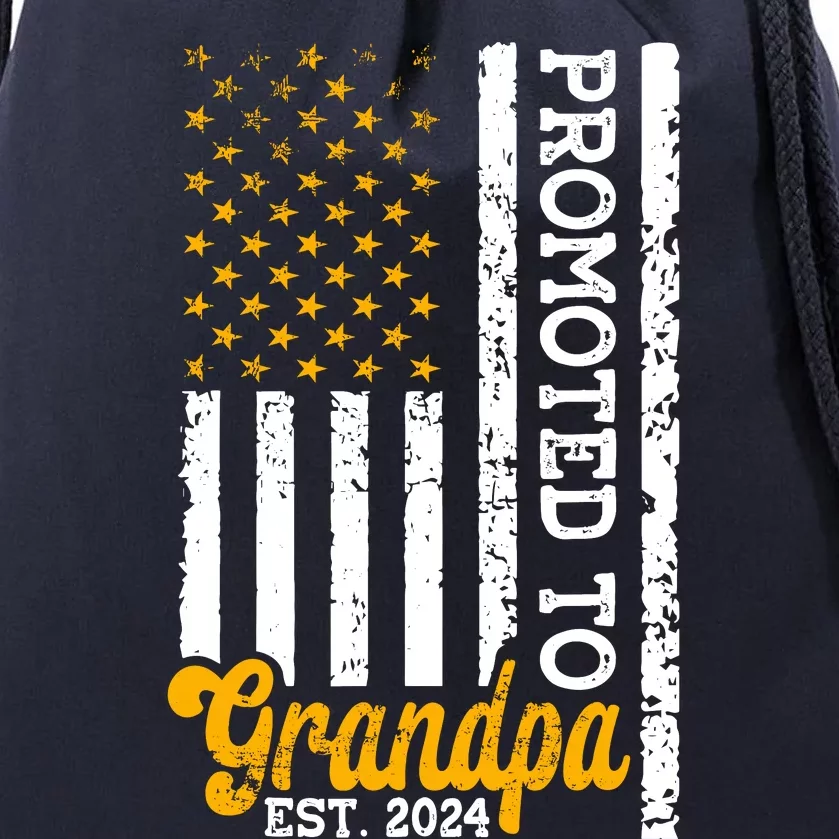 Promoted To Grandpa Est 2024 First Time Grandpa Patriotic Drawstring Bag