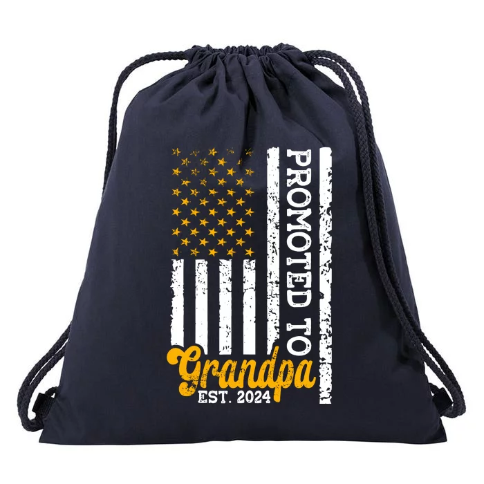 Promoted To Grandpa Est 2024 First Time Grandpa Patriotic Drawstring Bag