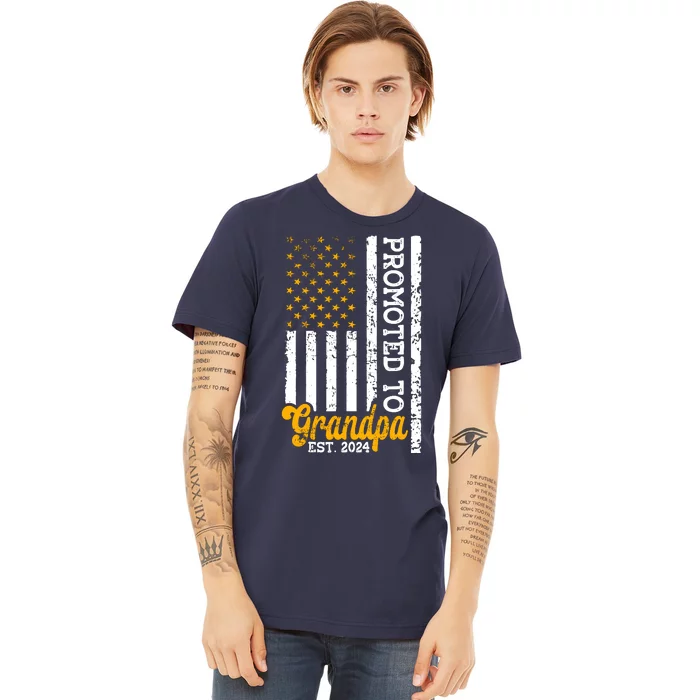 Promoted To Grandpa Est 2024 First Time Grandpa Patriotic Premium T-Shirt