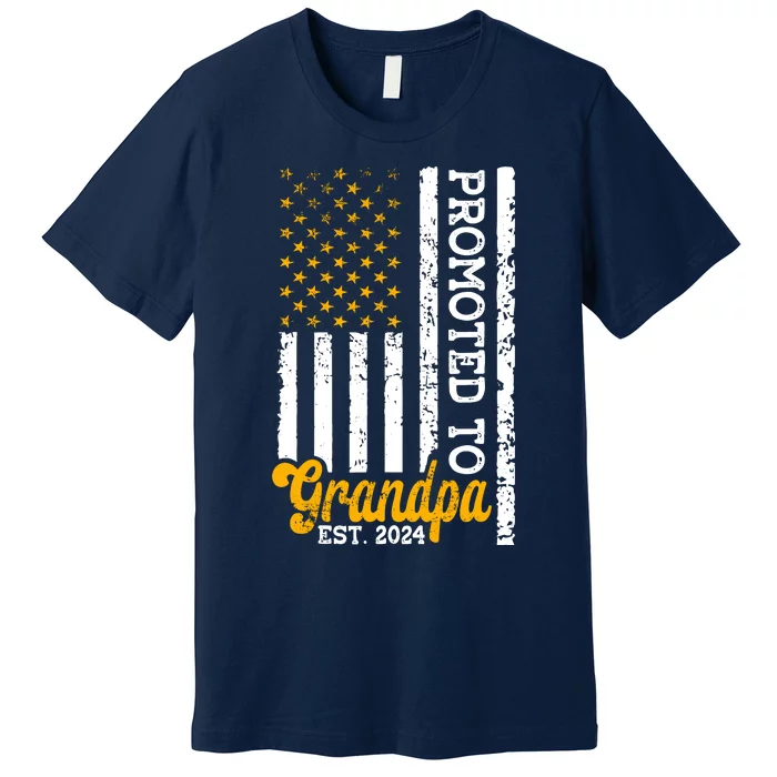 Promoted To Grandpa Est 2024 First Time Grandpa Patriotic Premium T-Shirt