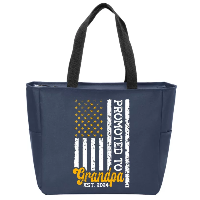 Promoted To Grandpa Est 2024 First Time Grandpa Patriotic Zip Tote Bag