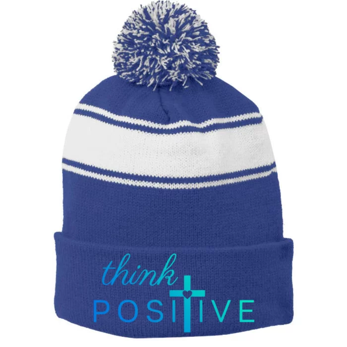 Positive Thinking God Loves You Cool Gift Stripe Pom Pom Beanie