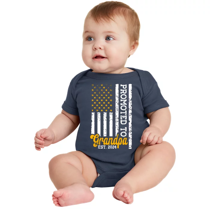 Promoted To Grandpa Est 2024 First Time Grandpa Patriotic Baby Bodysuit