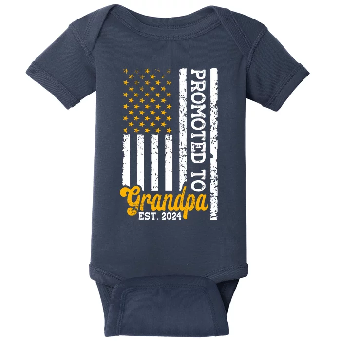 Promoted To Grandpa Est 2024 First Time Grandpa Patriotic Baby Bodysuit