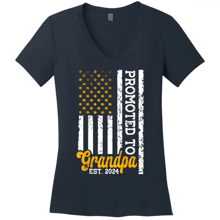 Promoted To Grandpa Est 2024 First Time Grandpa Patriotic Women's V-Neck T-Shirt