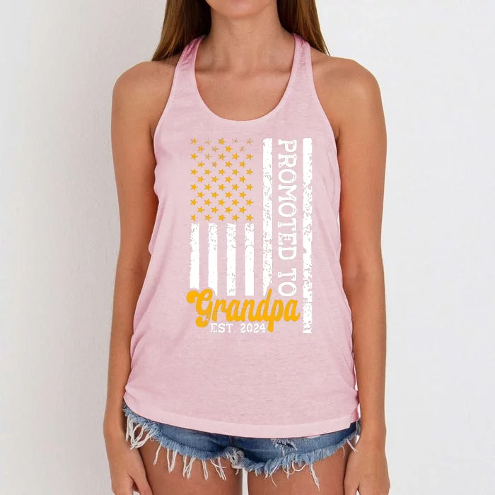 Promoted To Grandpa Est 2024 First Time Grandpa Patriotic Women's Knotted Racerback Tank