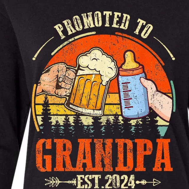 Promoted to Grandpa Est 2024 Retro Fathers Day New Grandpa Womens Cotton Relaxed Long Sleeve T-Shirt