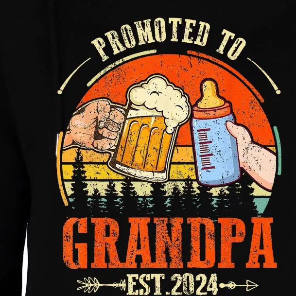 Promoted to Grandpa Est 2024 Retro Fathers Day New Grandpa Womens Funnel Neck Pullover Hood