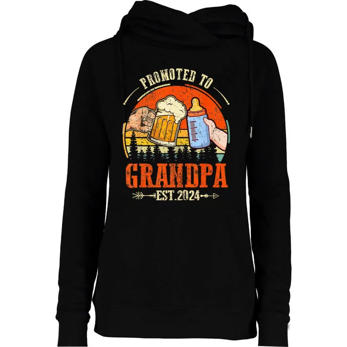 Promoted to Grandpa Est 2024 Retro Fathers Day New Grandpa Womens Funnel Neck Pullover Hood