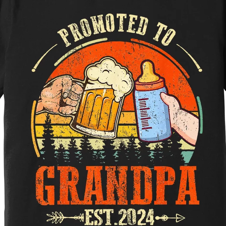 Promoted to Grandpa Est 2024 Retro Fathers Day New Grandpa Premium T-Shirt