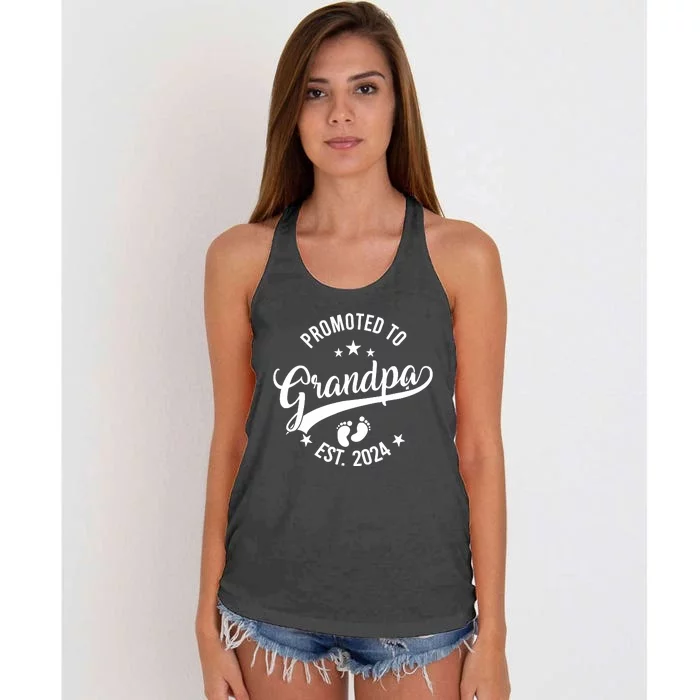 Promoted To Grandpa Est 2024 Fathers Day New Grandpa Women's Knotted Racerback Tank