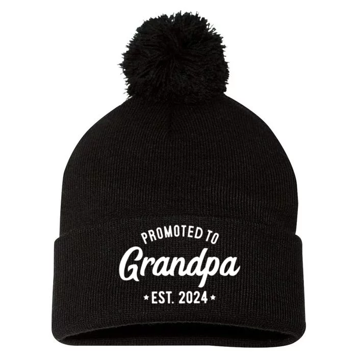 Promoted To Grandpa 2024 Soon To Be Grandfather New Grandpa Pom Pom 12in Knit Beanie