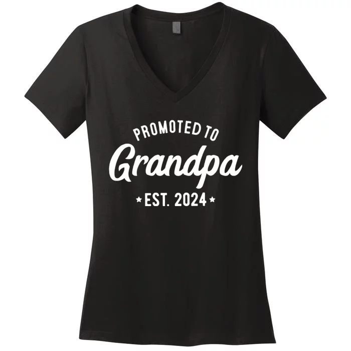 Promoted To Grandpa 2024 Soon To Be Grandfather New Grandpa Women's V-Neck T-Shirt