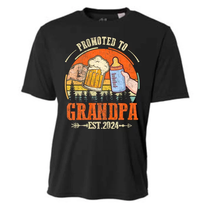 Promoted To Grandpa Est 2024 Retro Fathers Day New Grandpa Cooling Performance Crew T-Shirt