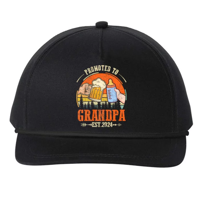 Promoted To Grandpa Est 2024 Retro Fathers Day New Grandpa Snapback Five-Panel Rope Hat