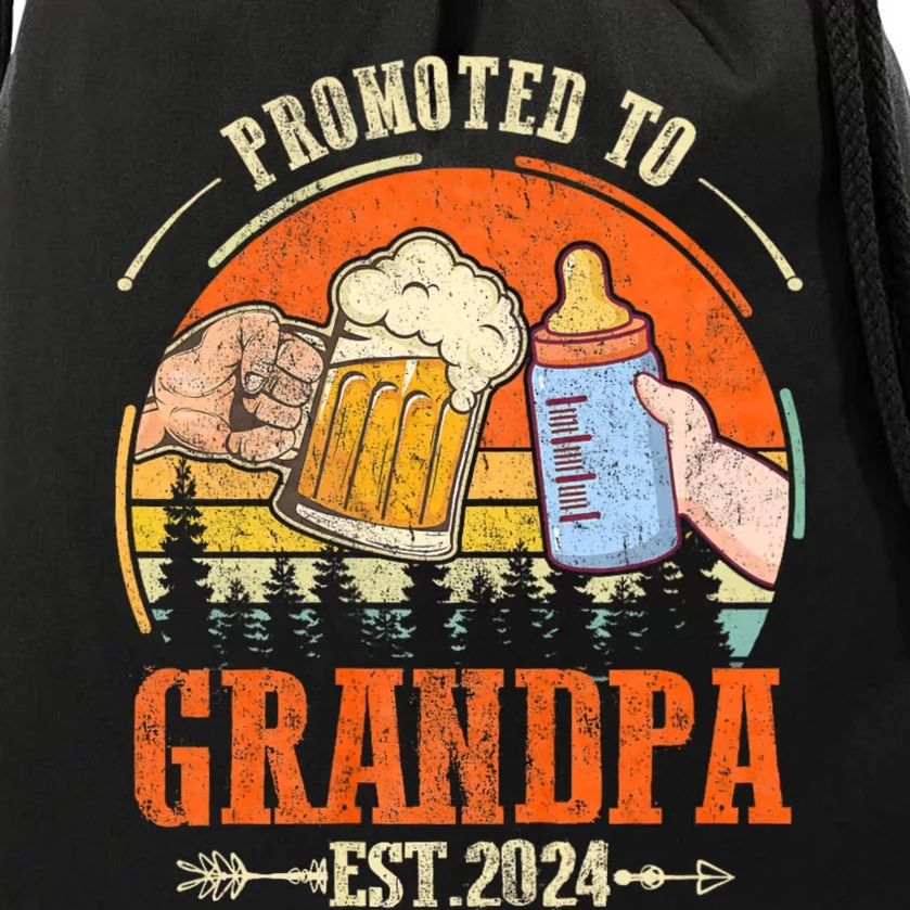 Promoted To Grandpa Est 2024 Retro Fathers Day New Grandpa Drawstring Bag