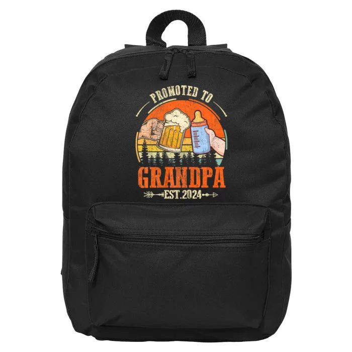 Promoted To Grandpa Est 2024 Retro Fathers Day New Grandpa 16 in Basic Backpack