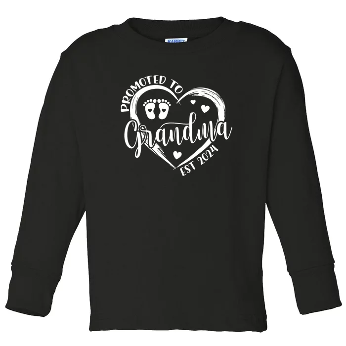 Promoted To Grandma Est. 2024 Grandparents Baby Announcement Toddler Long Sleeve Shirt