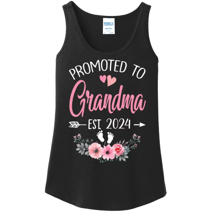 Promoted To Grandma Est. 2024 Grandparents Baby Announcement Ladies Essential Tank