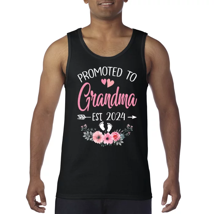 Promoted To Grandma Est. 2024 Grandparents Baby Announcement Tank Top