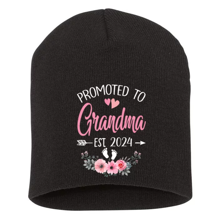 Promoted To Grandma Est. 2024 Grandparents Baby Announcement Short Acrylic Beanie