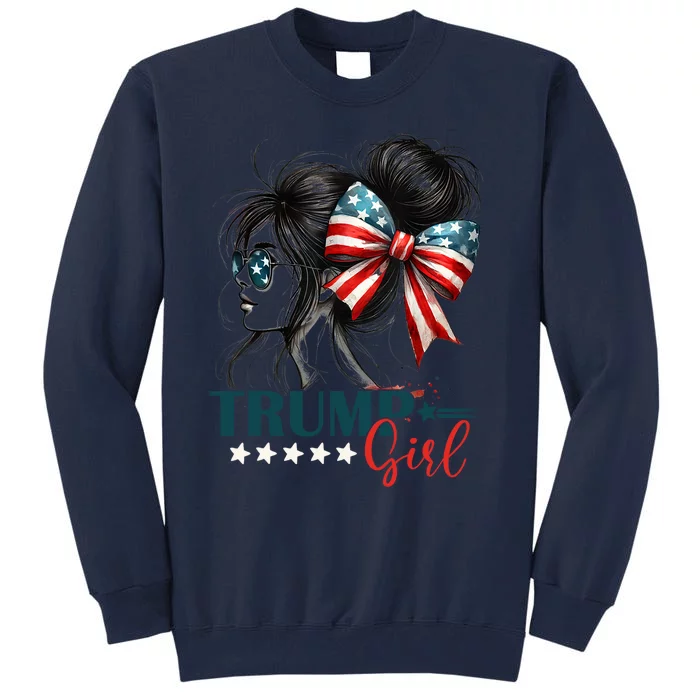 Proud Trump Girl Vote America Flag Design Tall Sweatshirt