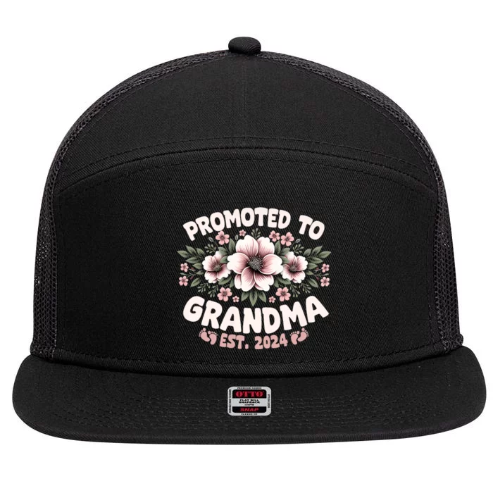 Promoted To Grandma Est. 2024 Grandparents Baby Announcement 7 Panel Mesh Trucker Snapback Hat