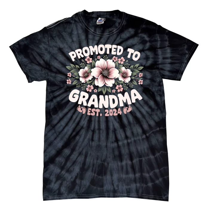 Promoted To Grandma Est. 2024 Grandparents Baby Announcement Tie-Dye T-Shirt