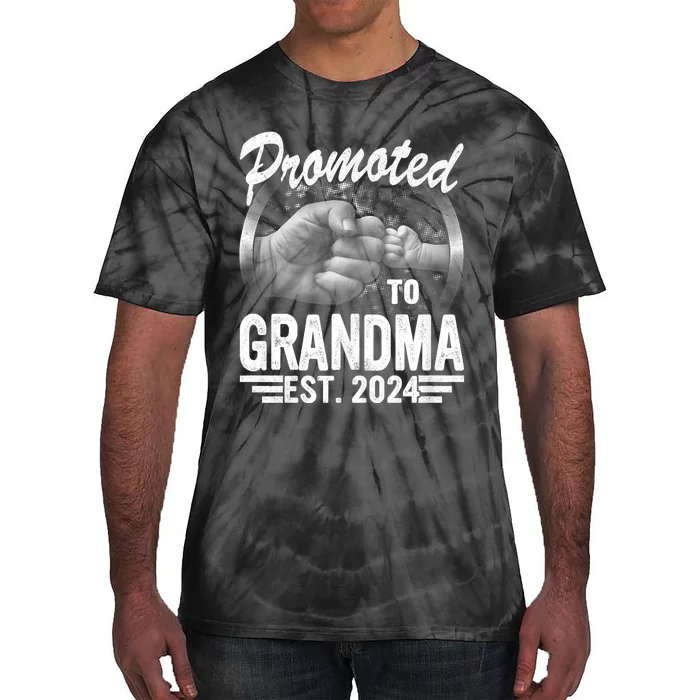 Promoted To Grandma Est. 2024 Grandparents Baby Announcement Tie-Dye T-Shirt