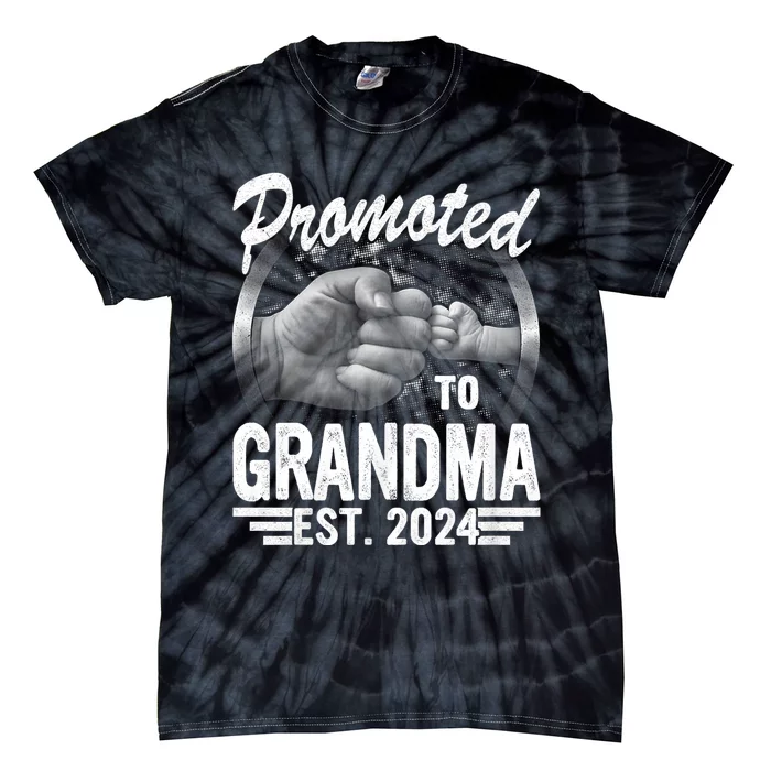 Promoted To Grandma Est. 2024 Grandparents Baby Announcement Tie-Dye T-Shirt