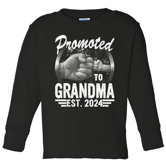 Promoted To Grandma Est. 2024 Grandparents Baby Announcement Toddler Long Sleeve Shirt