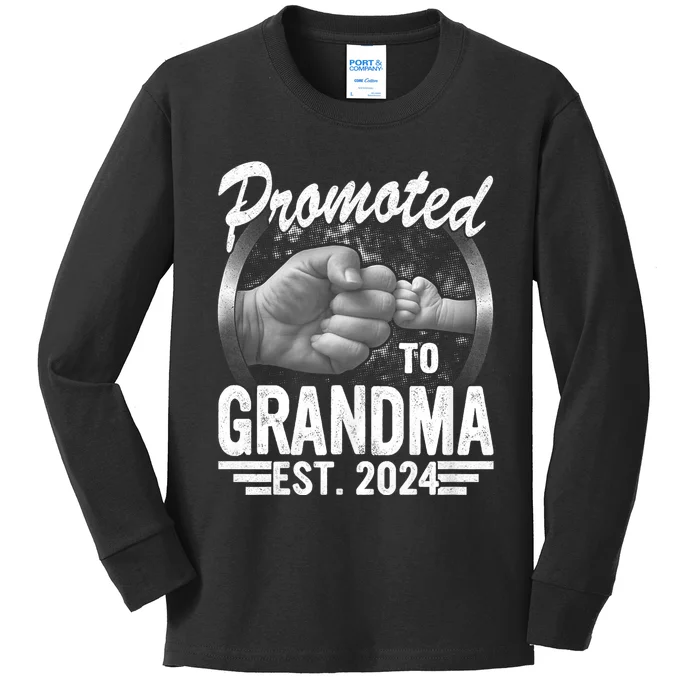 Promoted To Grandma Est. 2024 Grandparents Baby Announcement Kids Long Sleeve Shirt